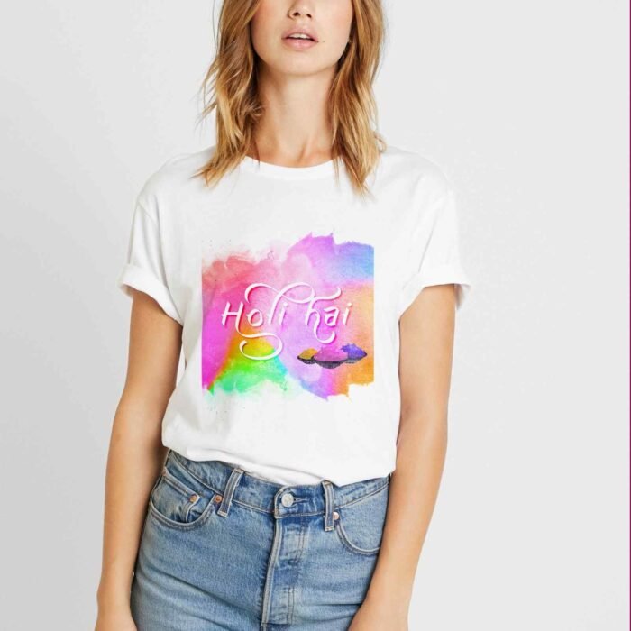 holi hai english print - holi t-shirt for women