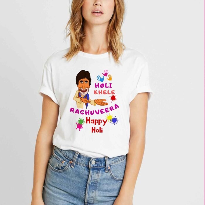 holi khele raghuveera - holi t-shirt for women